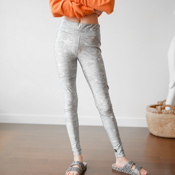 TEREZ Star Leggings, Heather Grey, Silver, Size X-Small - Picture 1 of 10
